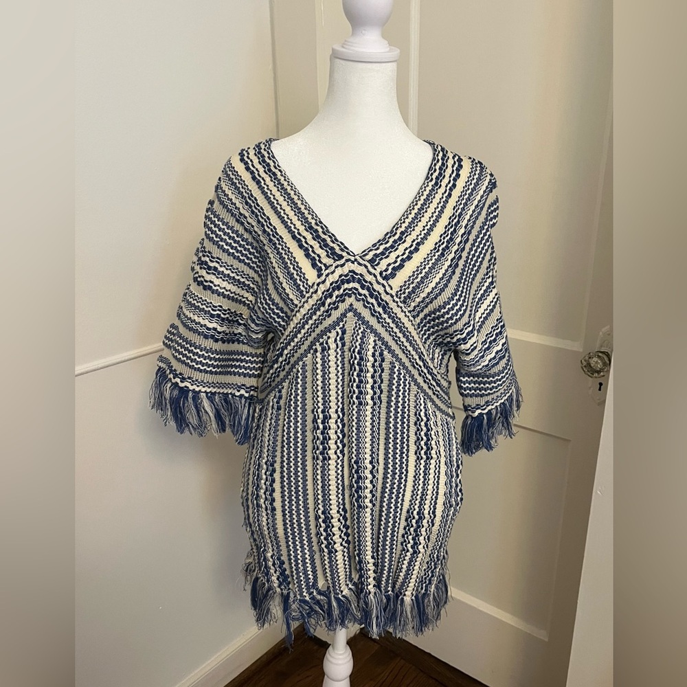 Tory Burch Striped Fringe Knit Sweater